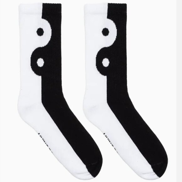 Classic Crew Socks w/ Ribbed Tubing - Yin Yang-Black & White - Picture 2 of 4